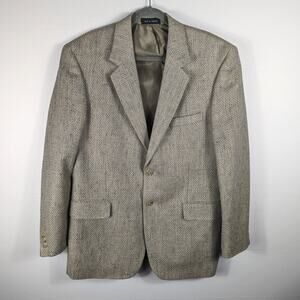 Norm Thompson 41R 100% Silk Tweed Blazer Men Beige Textured Jacket Vintage Woven